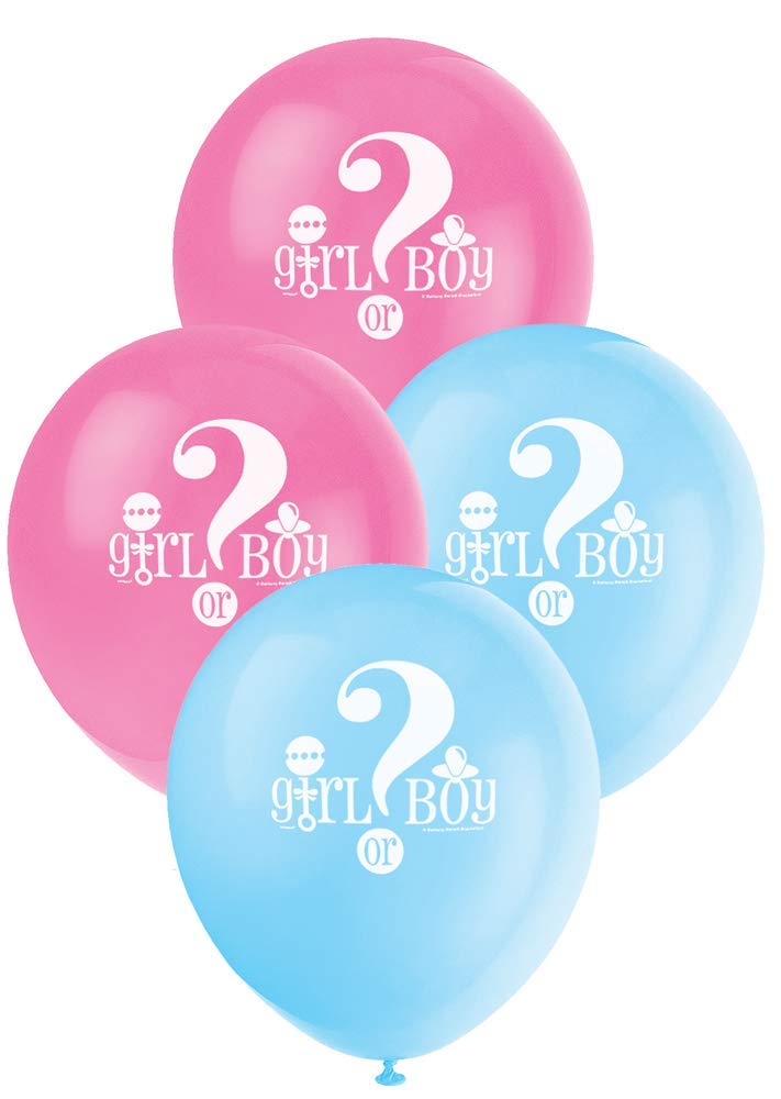 Unique Industries  12"" Gender Reveal Latex Balloons  DIY Party Decoration - Pack of 8  Blue and Pink - 47395 - Image 1
